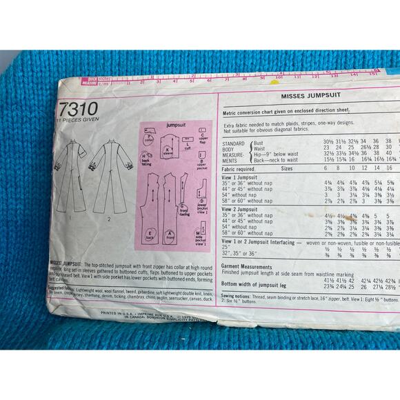Simplicity 7310 Sewing pattern jumpsuit pockets 1970s size 12 - Picture 3 of 5